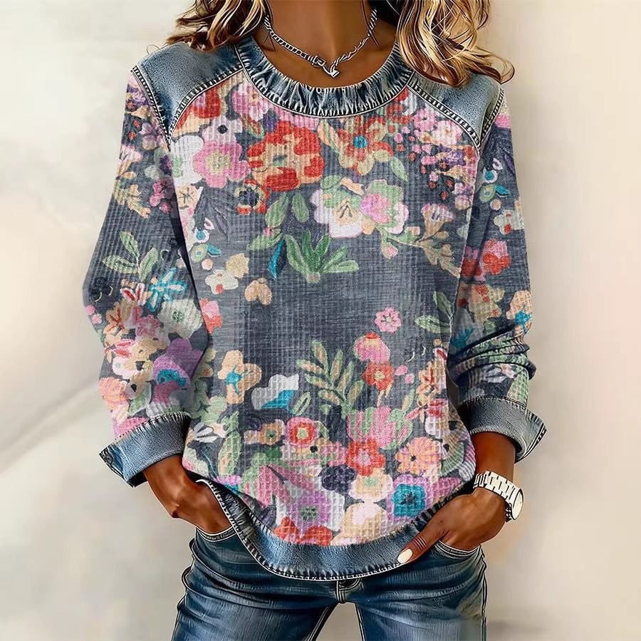 Charlotte – Graublaues Sweatshirt mit Blumen