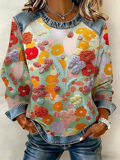 Lucie – Geblümtes Sweatshirt in Mintgrün