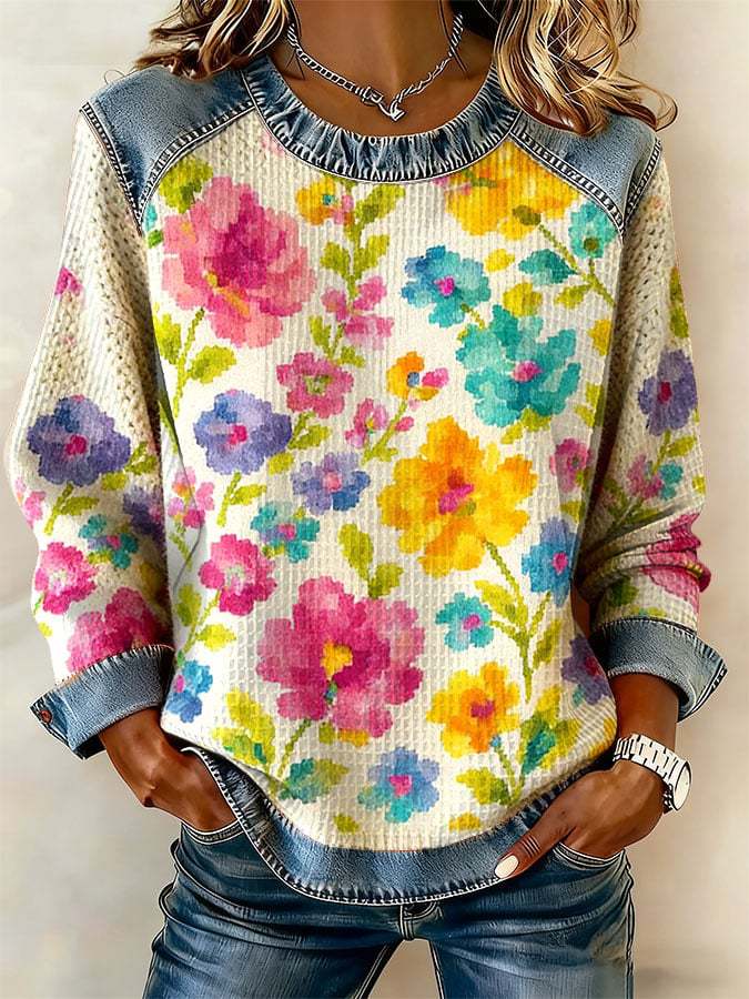 Florence – Sweatshirt mit bunten Blumen auf Creme