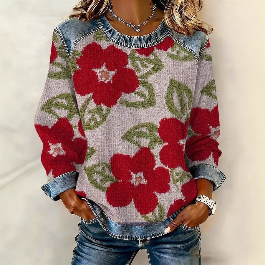 Véronique – Sweatshirt mit großen roten Blumen