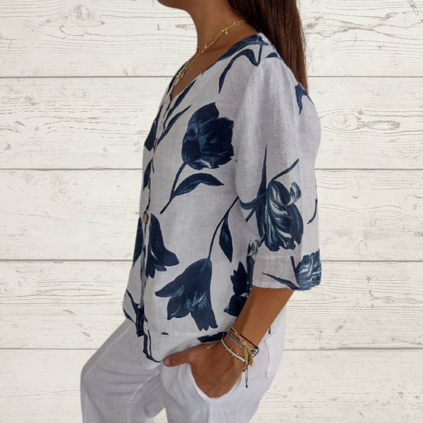 Despoina – Elegantes Blumentop mit Knöpfen