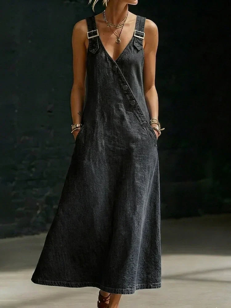 Vera | Langes Denim-Kleid mit Knopfleiste
