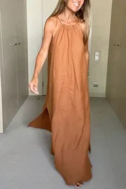 Mist Blend Leinen Halter Maxikleid