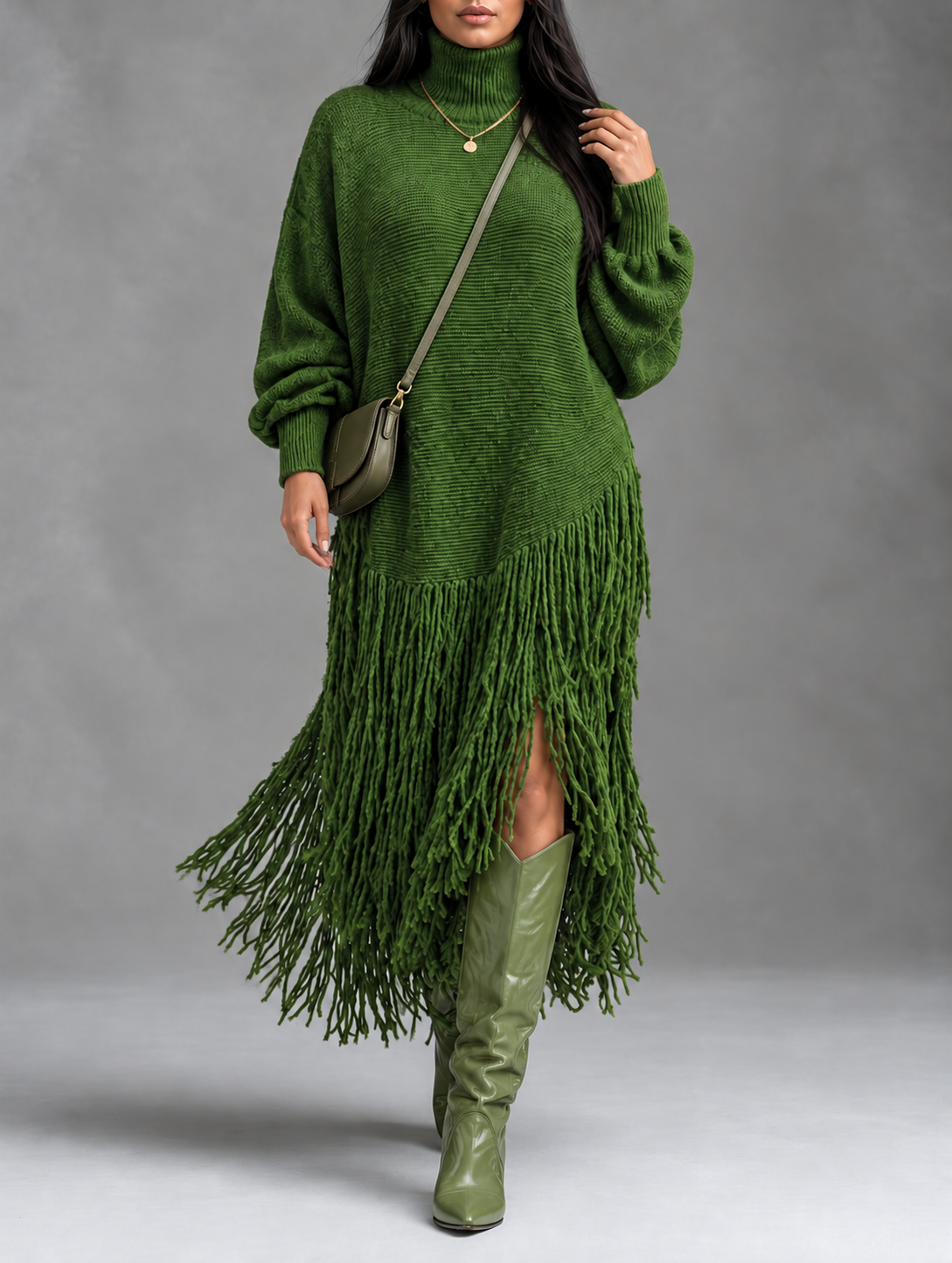 Ginger – Strick-Pulloverkleid mit Fransen