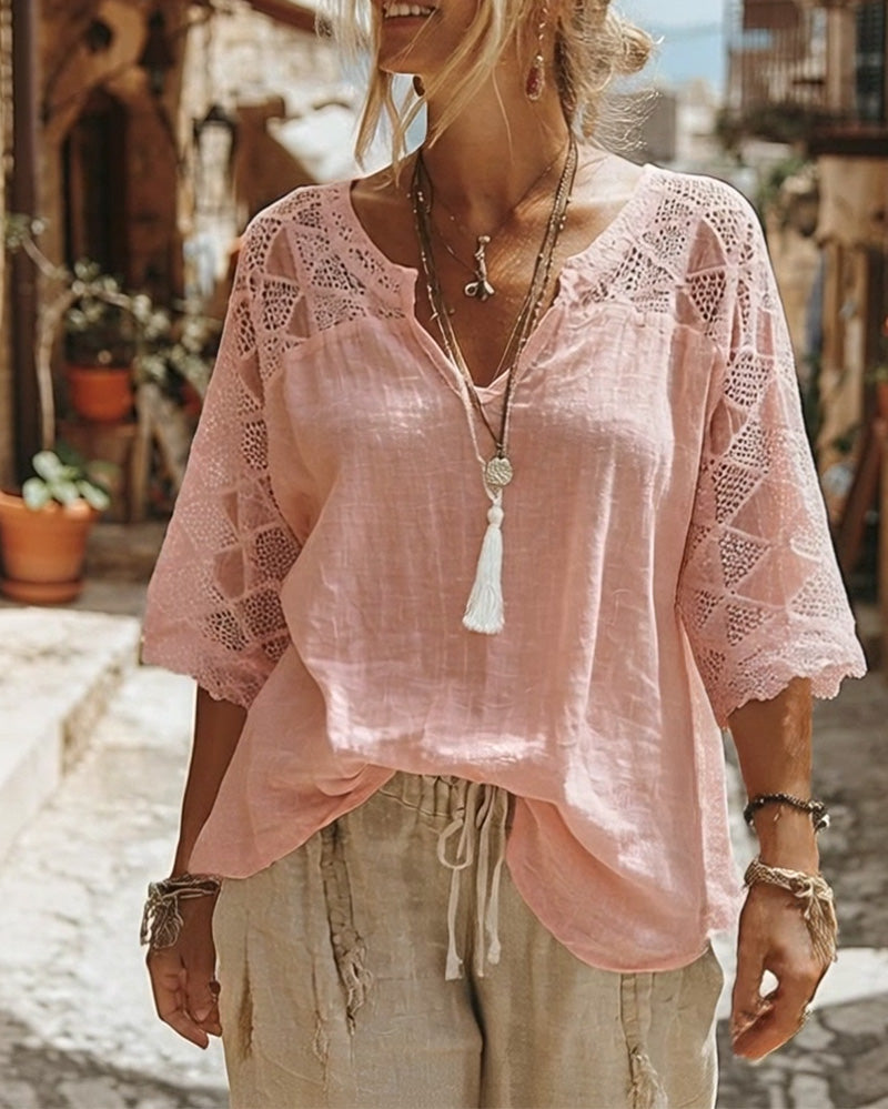 Bluse mit V-Ausschnitt und Streifen
