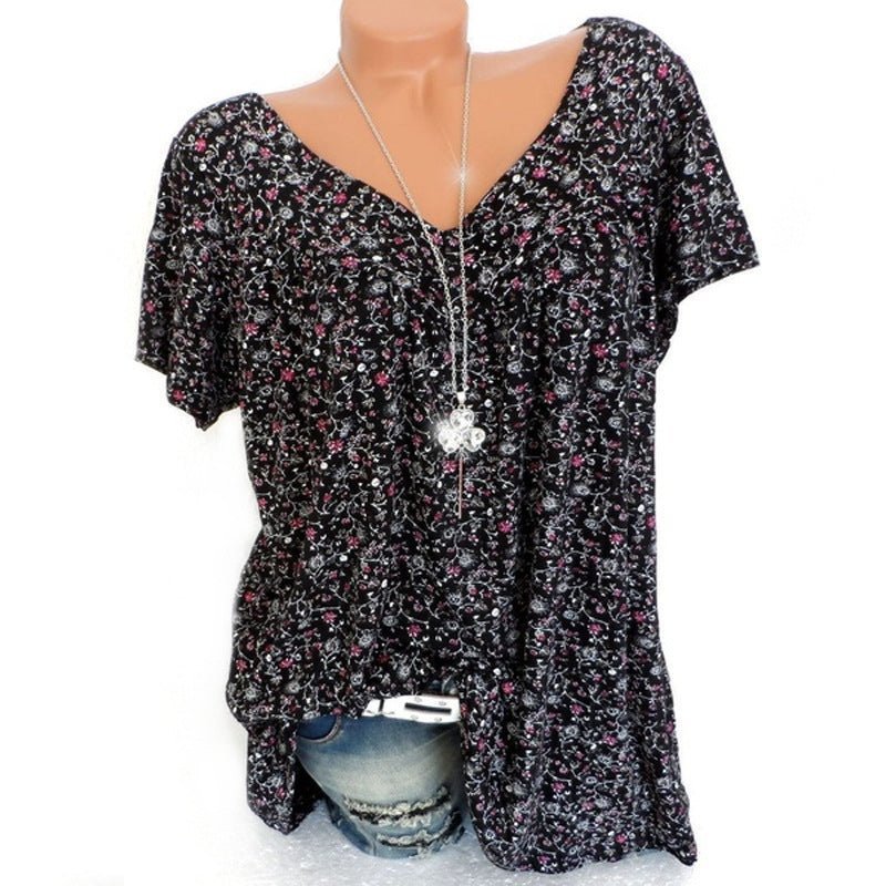 Léa – Blumen V-Ausschnitt Shirt