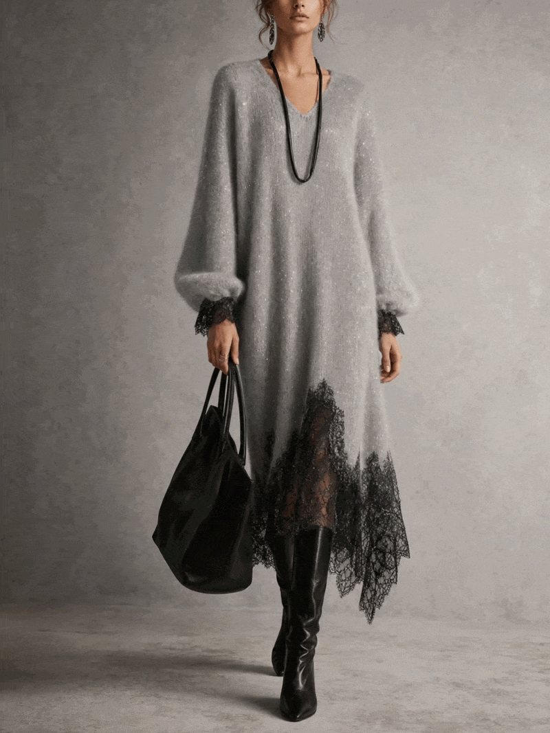 Alessia – Strick-Midikleid mit Spitzensaum