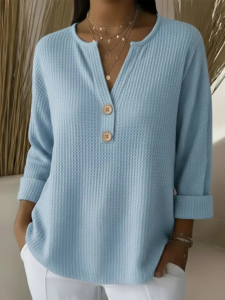 Lucía | Henley-Shirt mit Waffelstruktur und Knöpfen