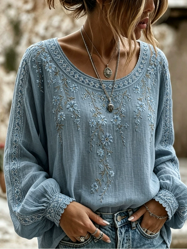 Wilma™ | Bluse mit Blumenmuster und Stickerei