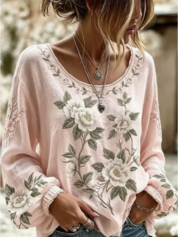 Amalie™ | Bluse mit Blumenmuster und weißen Rosen