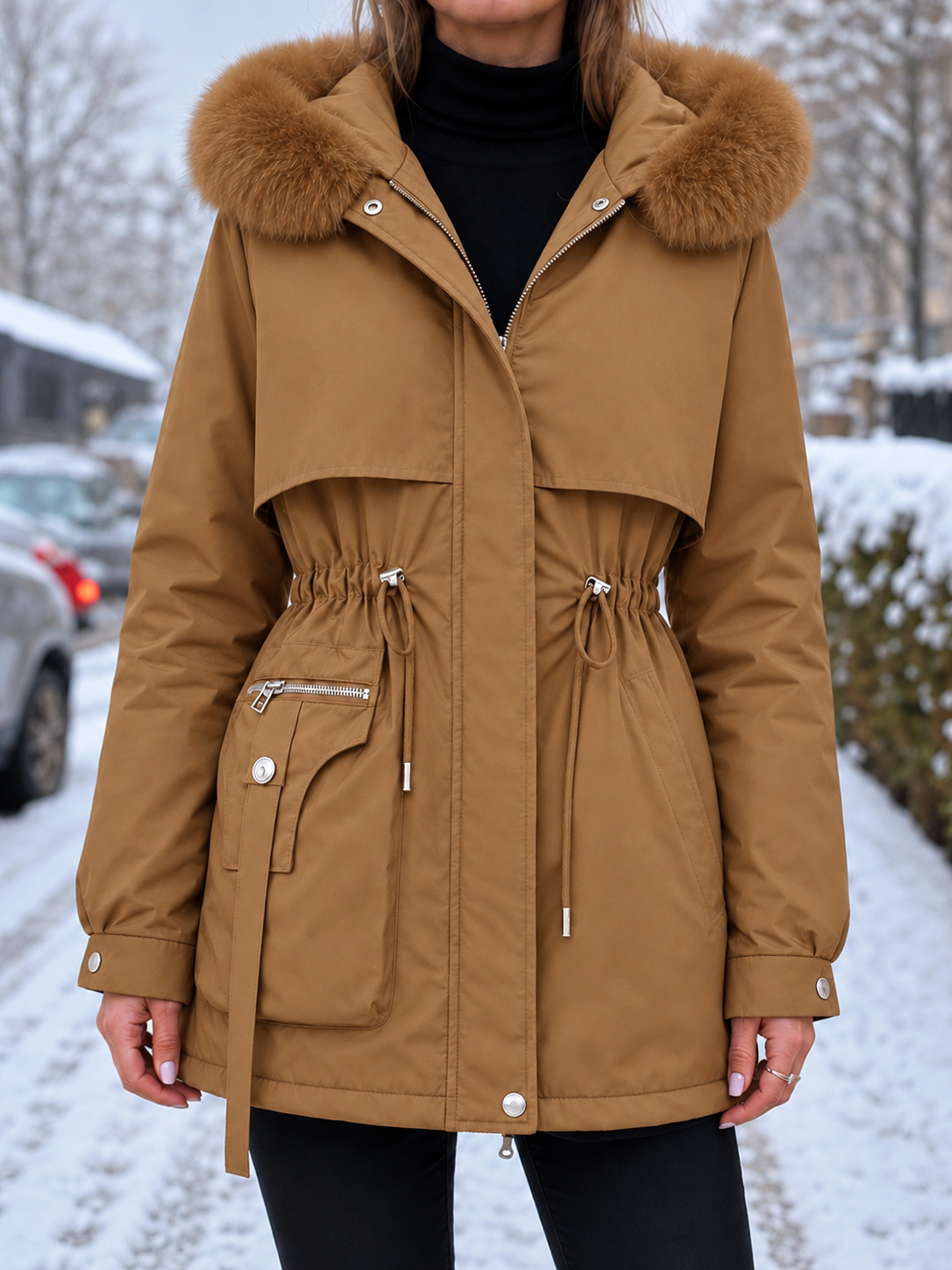 Éloïse | Taillierter wasserabweisender Damenparka mit Sherpa-Futter