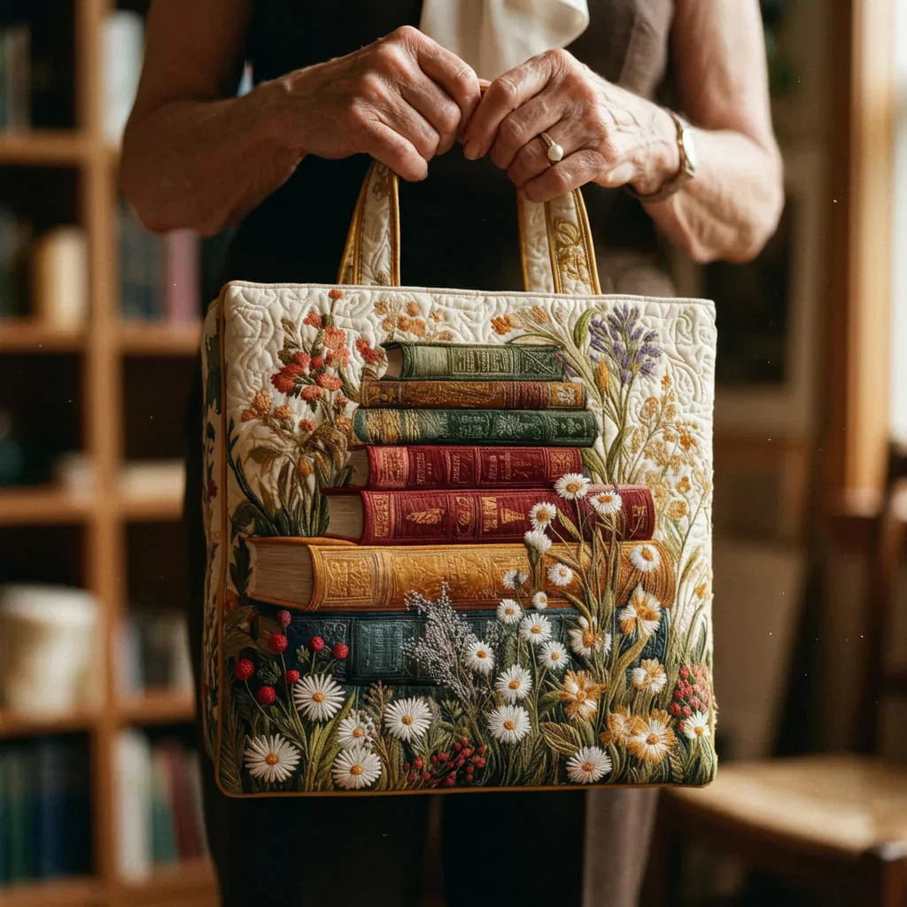 Handgefertigte, wattierte Tasche - Blumenmuster