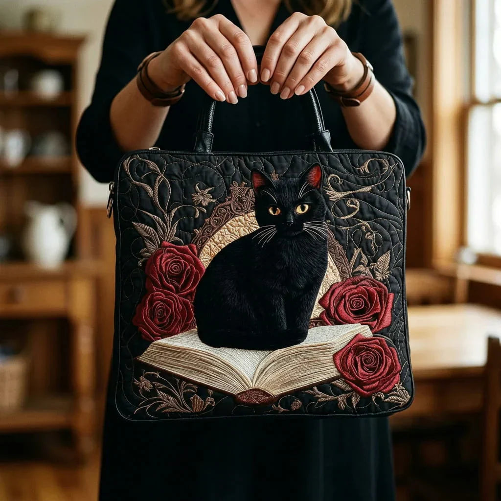 Handgefertigte, gepolsterte Tasche - Chat Noir auf Bücher