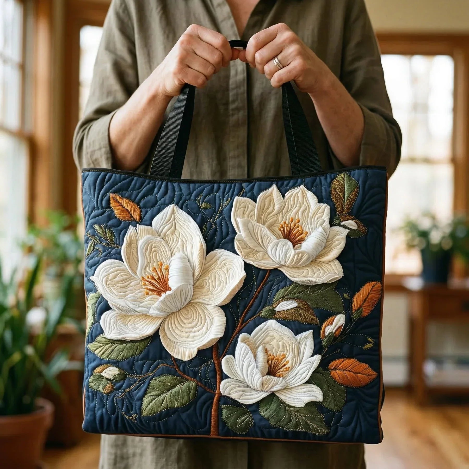 Handgefertigte gesteppte Tasche - Delicate Magnolia