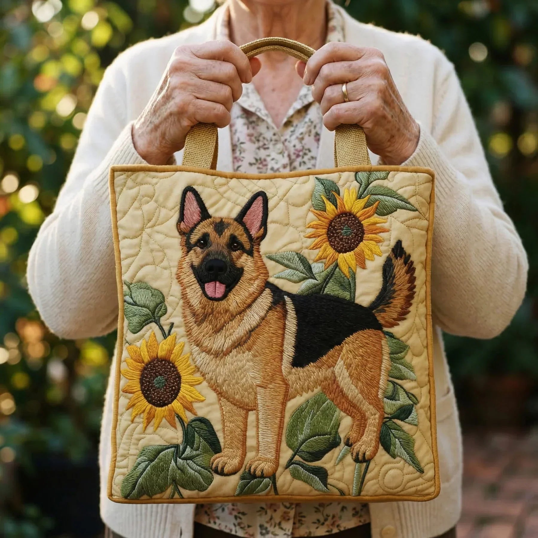 Handgefertigte Tasche - Deutscher Schäferhund Floral