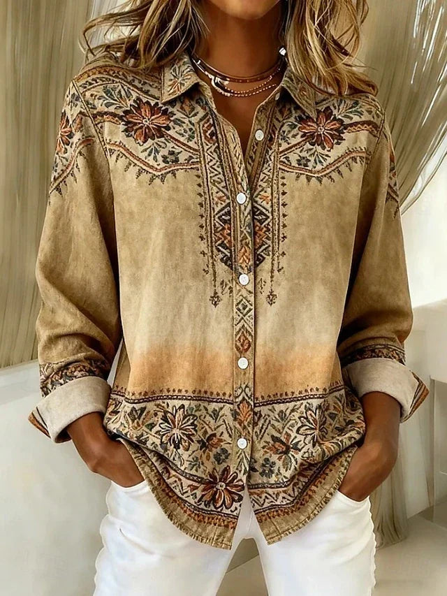 Arlette | Gemusterte Vintage-Bluse mit Knöpfen