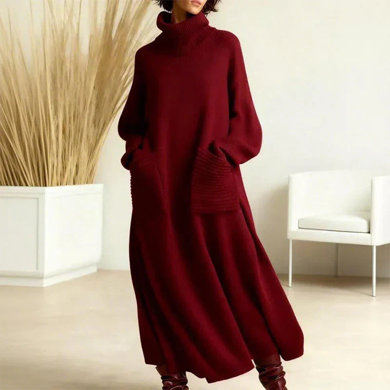 Irina | Strickkleid mit Rollkragen, langen Ärmeln & Taschen