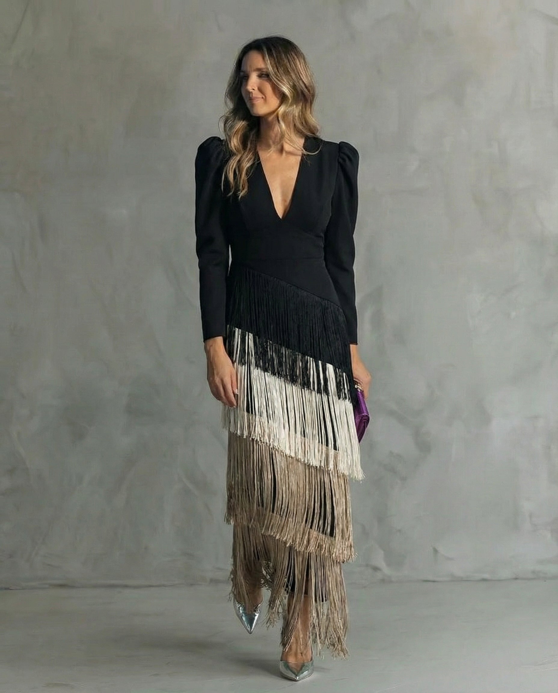 Chloe™ | Elegantes Kleid mit Fransenärmeln