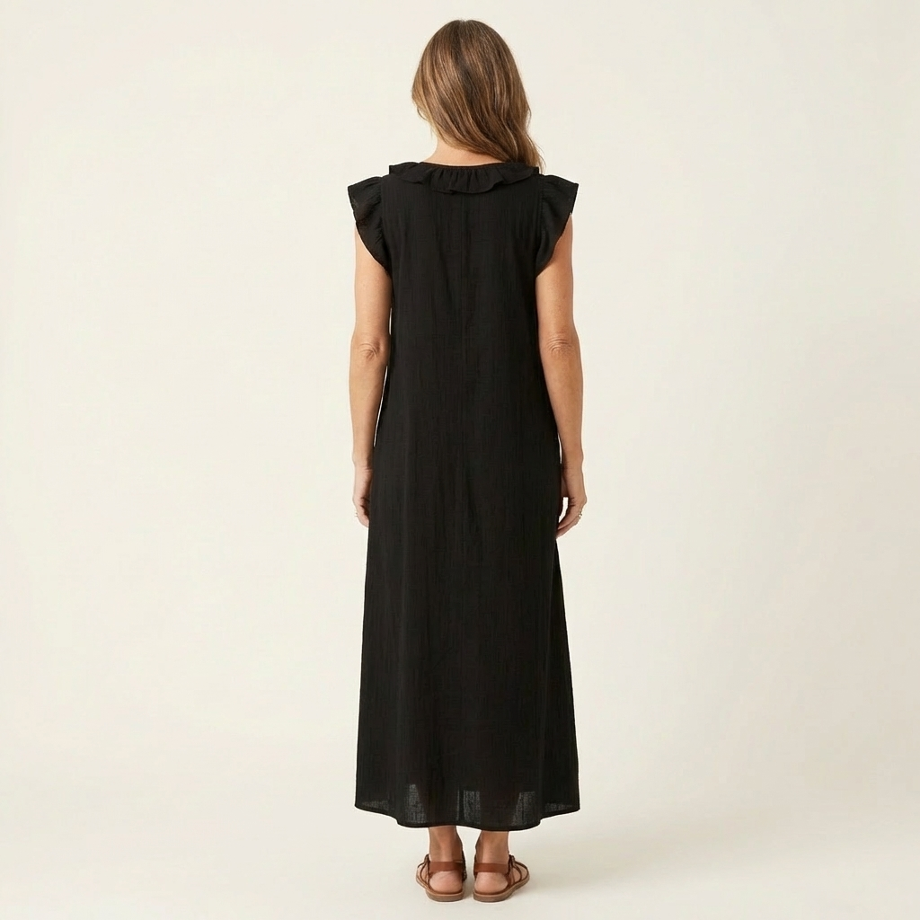 Josette | Maxikleid aus Leinen mit Rüschen und V-Ausschnitt