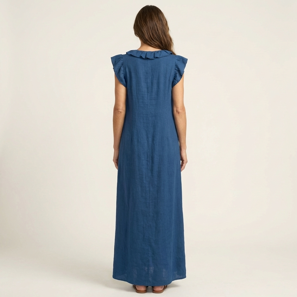 Josette | Maxikleid aus Leinen mit Rüschen und V-Ausschnitt