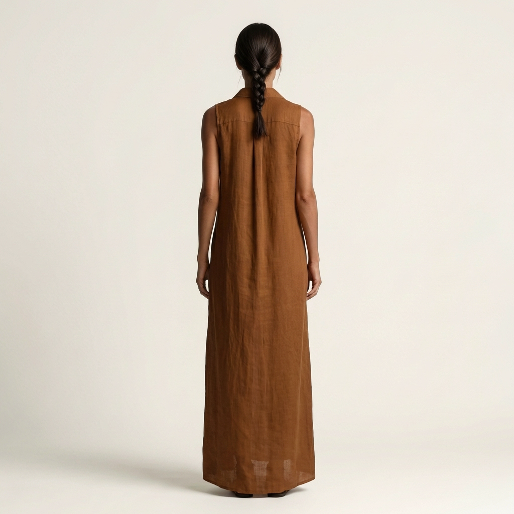 Mirabell | Ärmelloses Leinen-Maxikleid mit Kapuze und Knopfleiste vorne