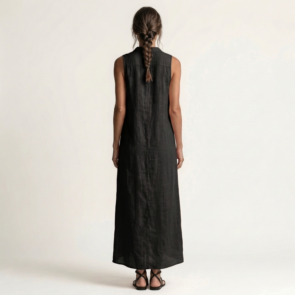 Mirabell | Ärmelloses Leinen-Maxikleid mit Kapuze und Knopfleiste vorne