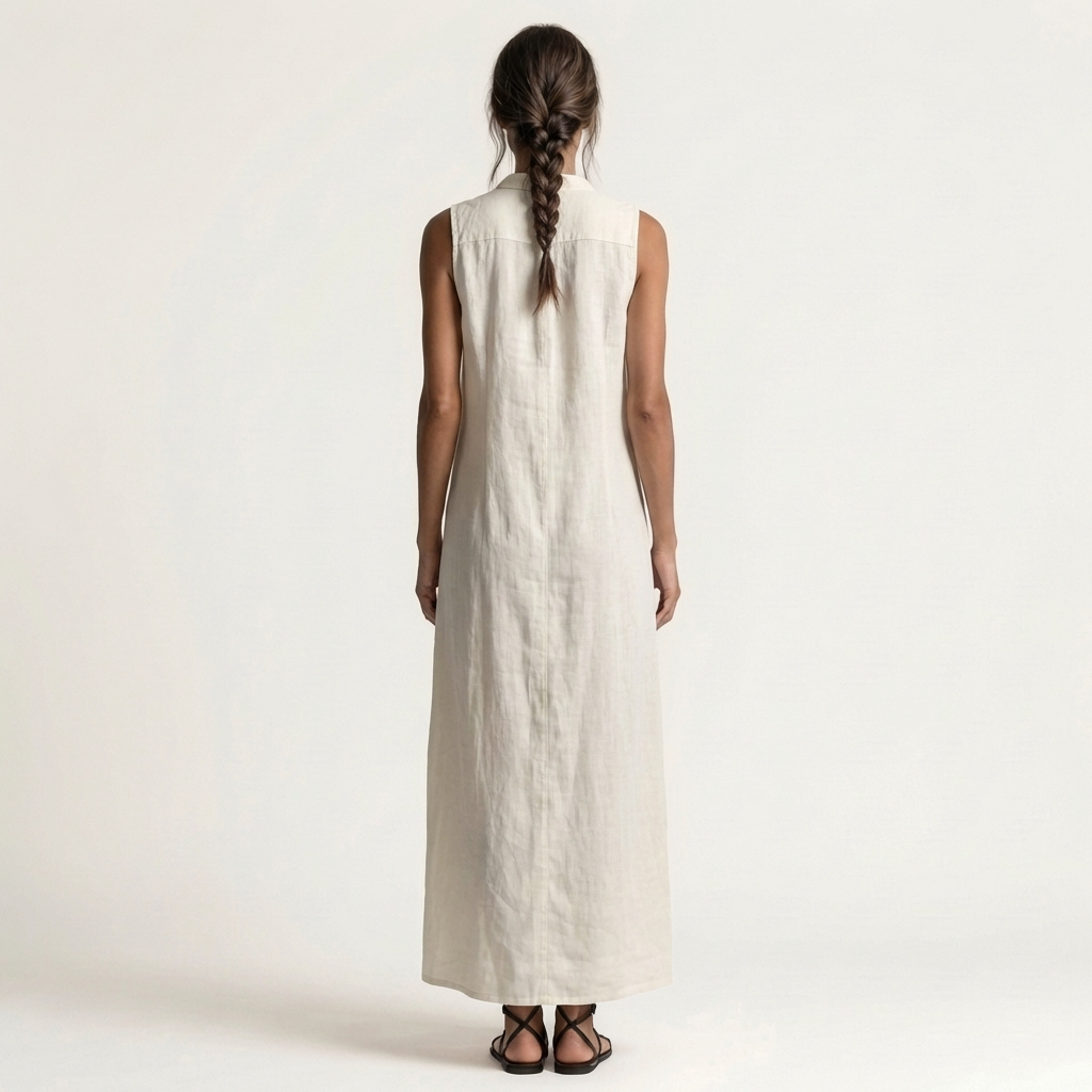 Mirabell | Ärmelloses Leinen-Maxikleid mit Kapuze und Knopfleiste vorne