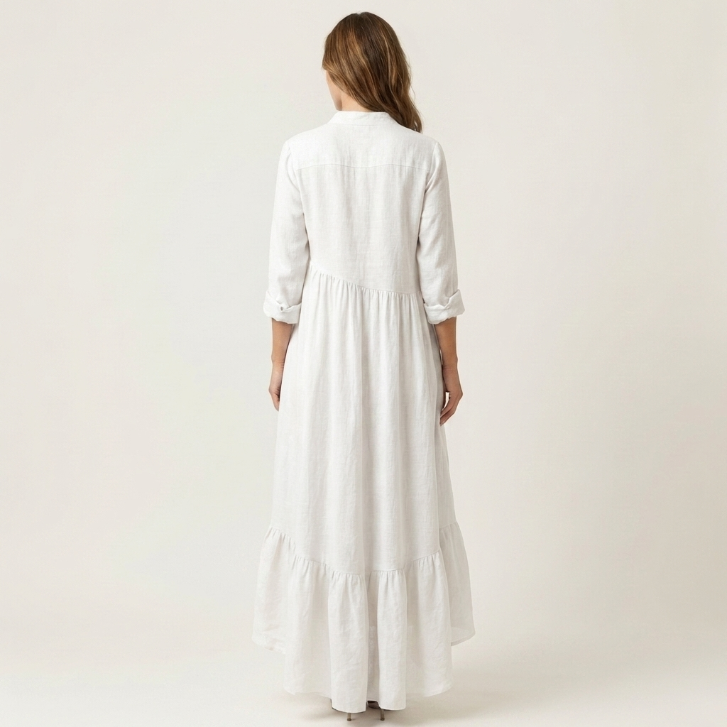 Jilana | Maxikleid mit Stehkragen, Knopfleiste vorne und Rüschen am Saum