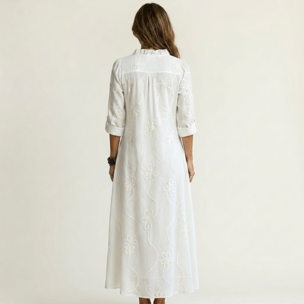 Mariam | Maxikleid aus Baumwoll-Leinen mit farblich abgestimmter Blumenstickerei