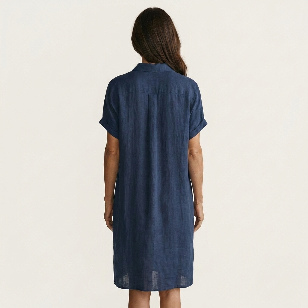 Nidalie | Midi-Shirtkleid aus Baumwoll-Leinen mit umgeschlagenen Ärmelbündchen