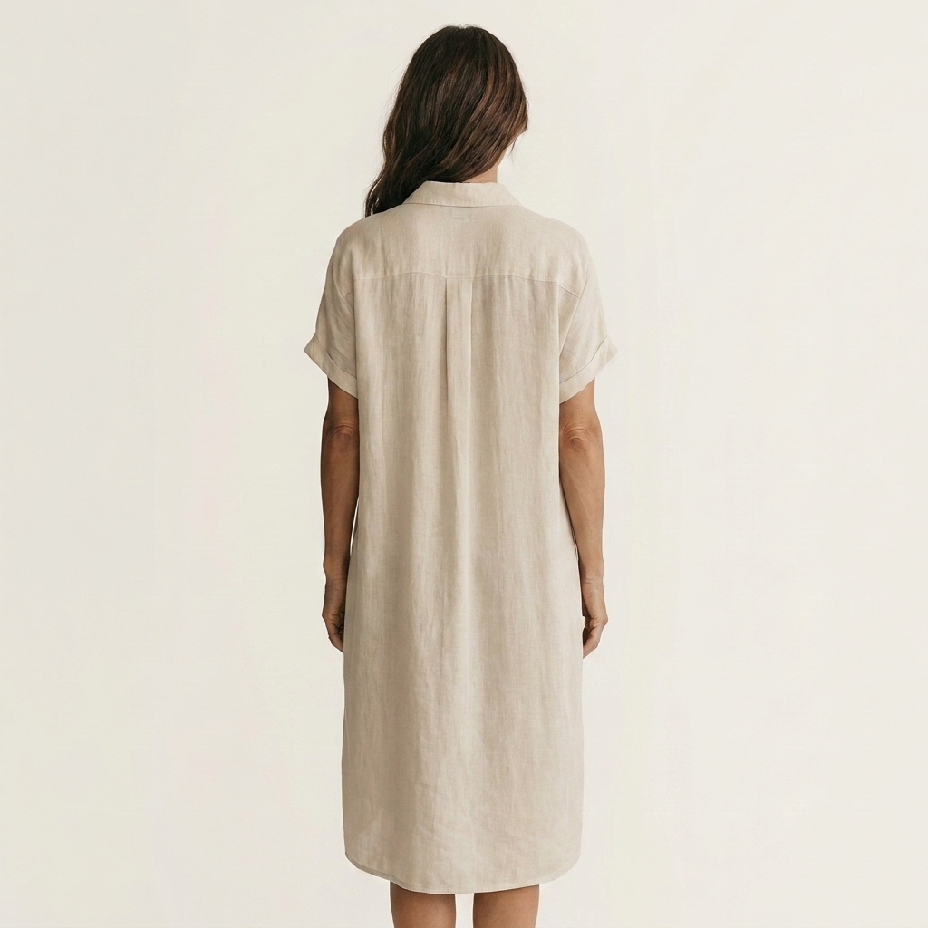 Nidalie | Midi-Shirtkleid aus Baumwoll-Leinen mit umgeschlagenen Ärmelbündchen