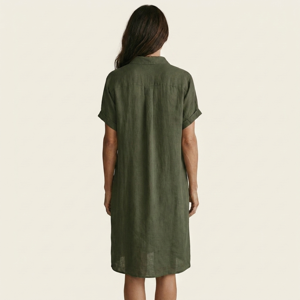 Nidalie | Midi-Shirtkleid aus Baumwoll-Leinen mit umgeschlagenen Ärmelbündchen