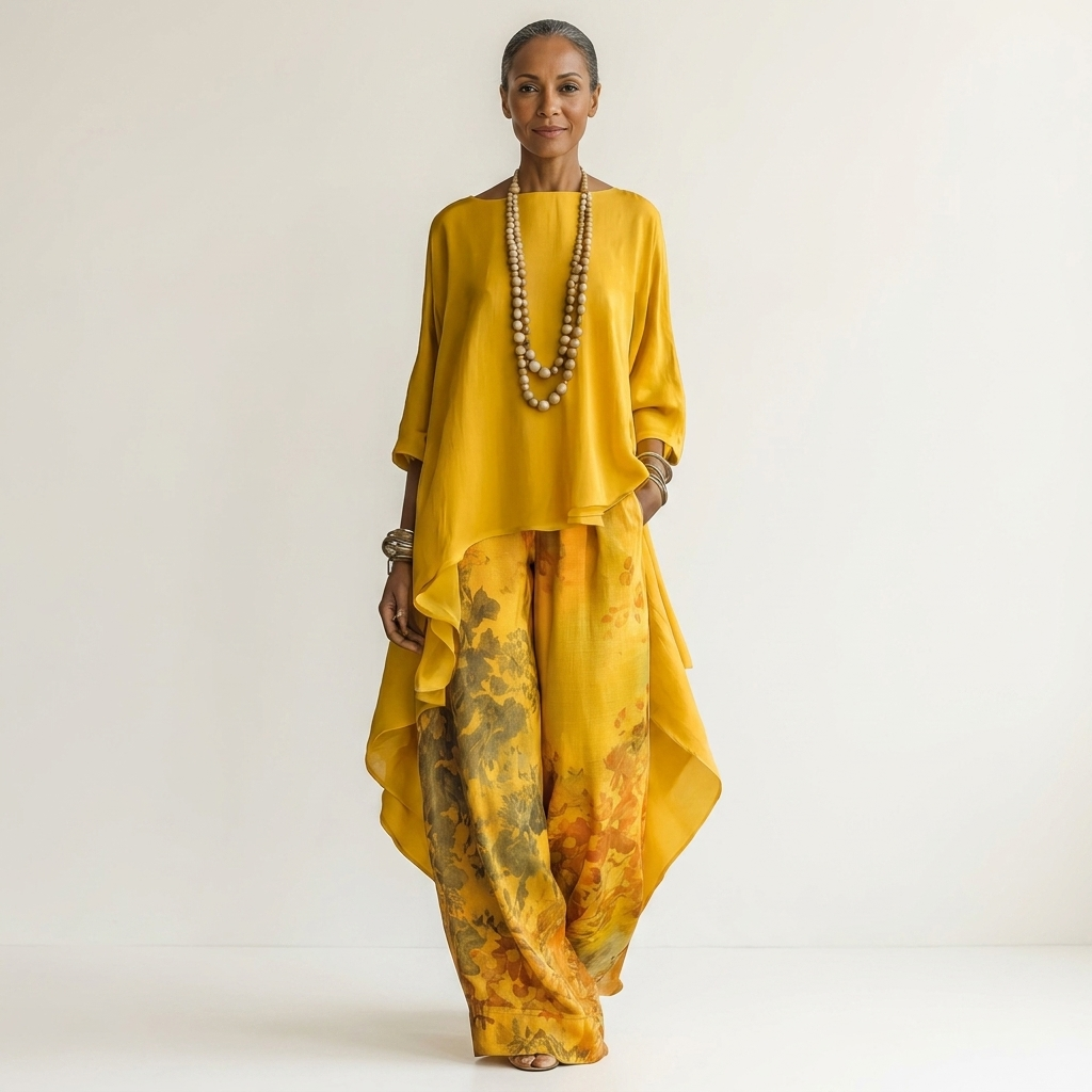 Cariola | Zweiteiliges Set aus Baumwoll-Seiden-Mischung mit asymmetrischer Tunika