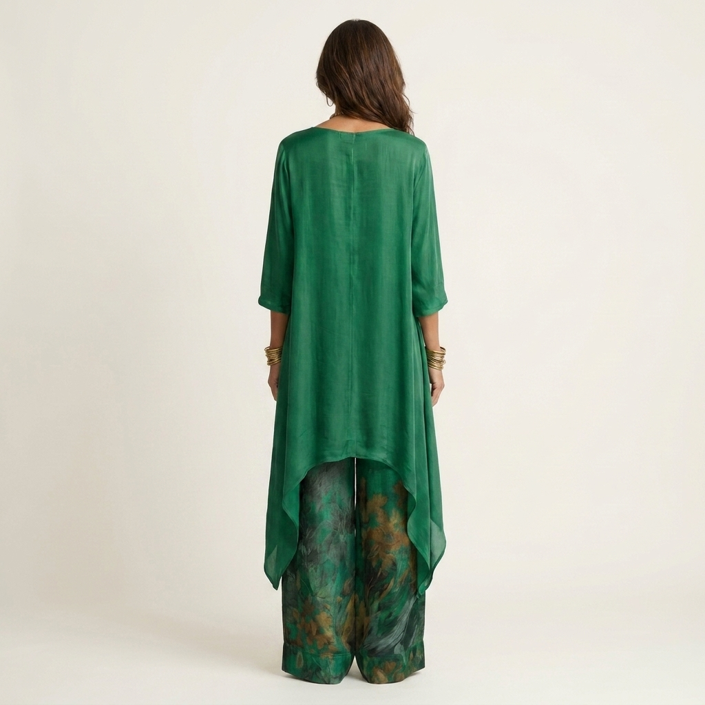 Cariola | Zweiteiliges Set aus Baumwoll-Seiden-Mischung mit asymmetrischer Tunika