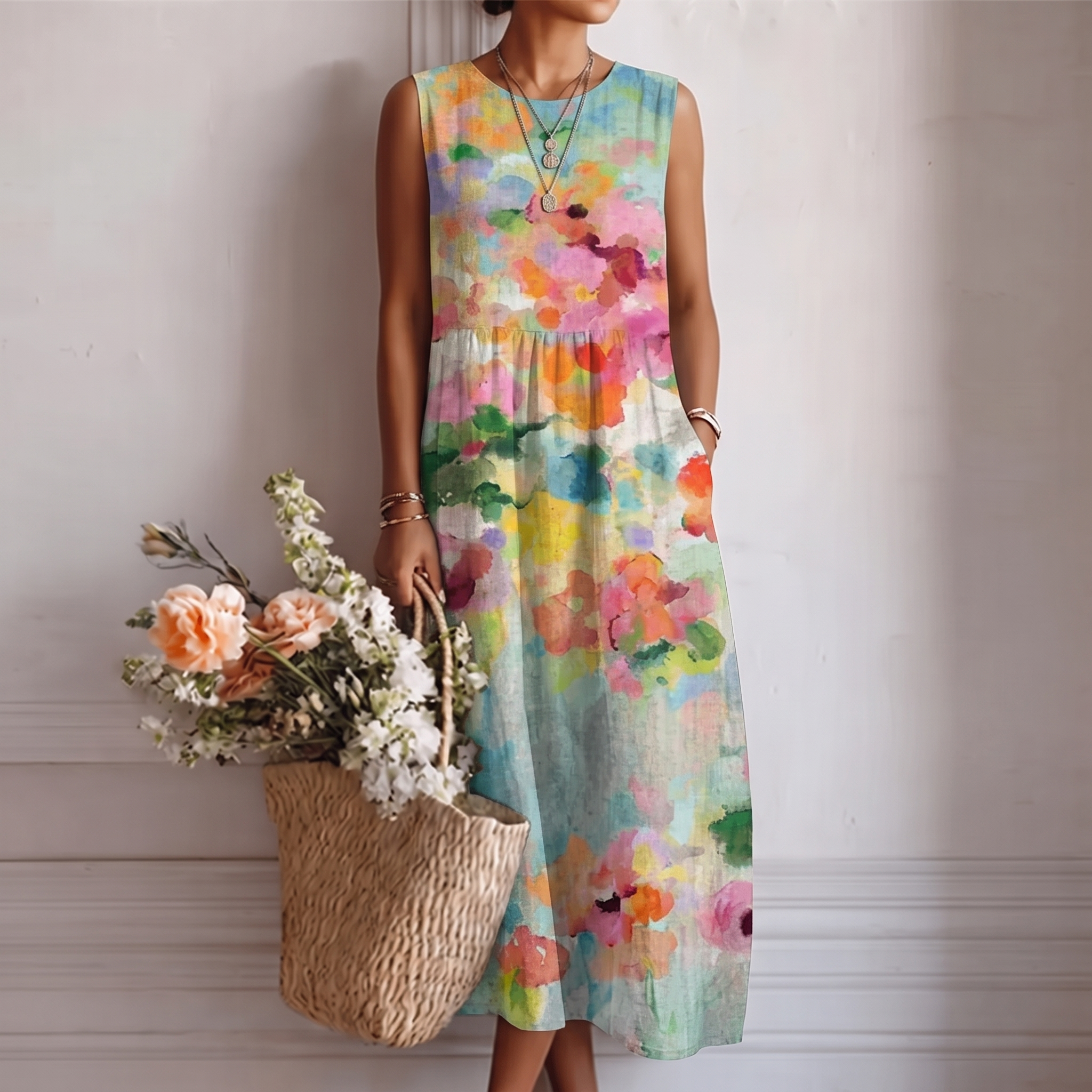 Karla™ | Elegantes, mehrfarbiges Midikleid