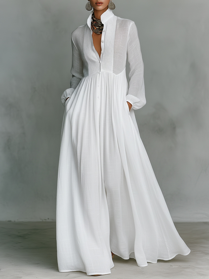 Aurelia™ – Fliessendes Maxi-Hemdkleid in Leinen-Textur