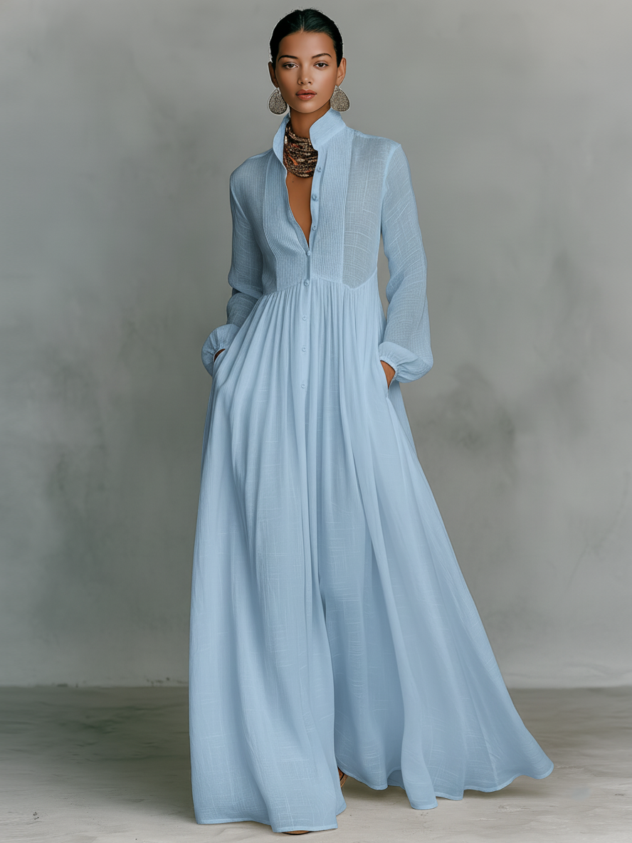 Aurelia™ – Fliessendes Maxi-Hemdkleid in Leinen-Textur
