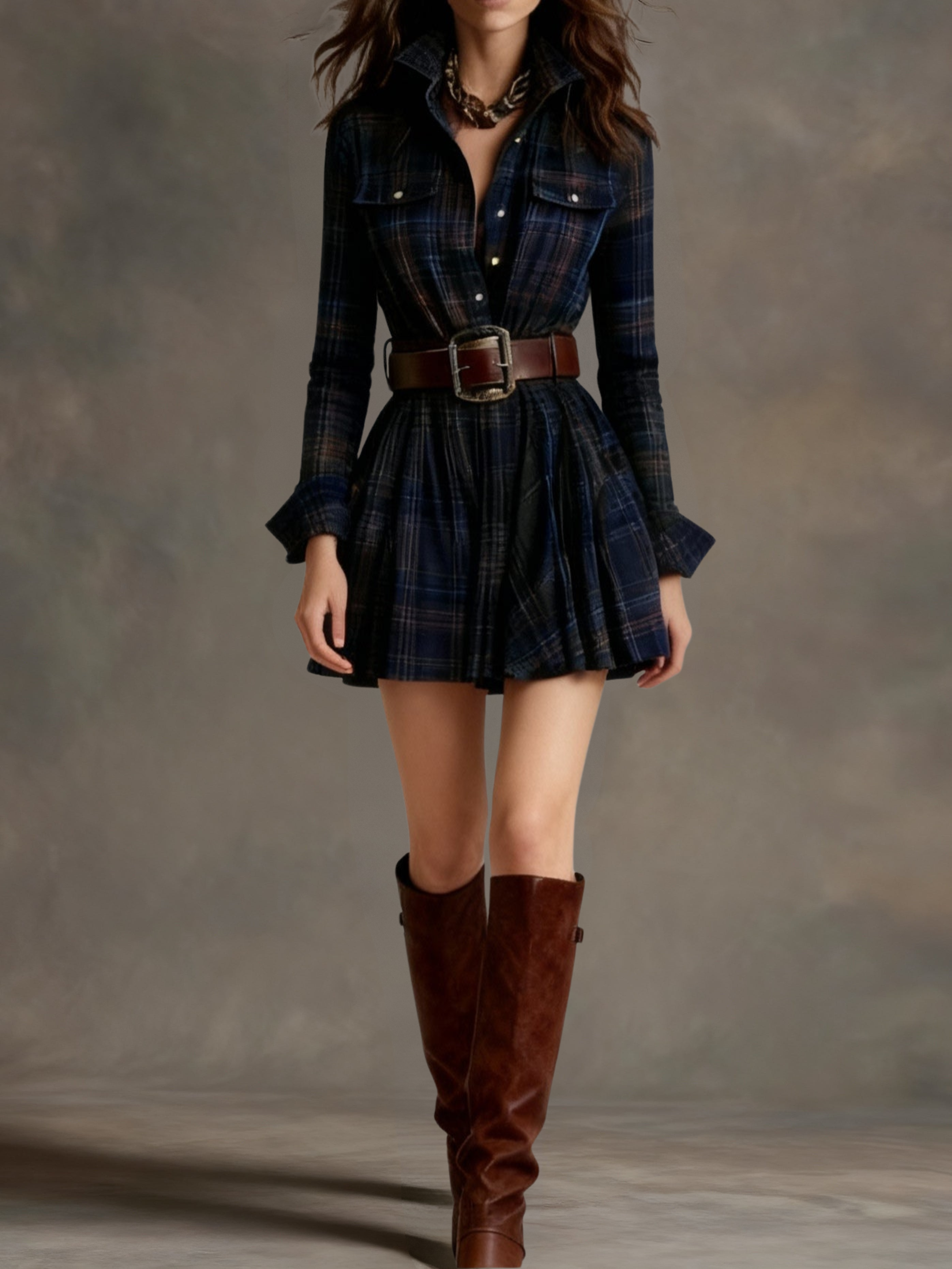 Brooke™ | Kurzes kariertes Hemdkleid