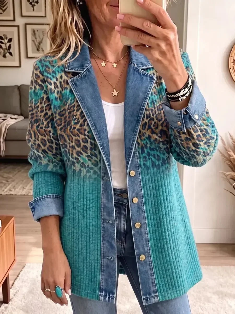 Olivia | Vintage elegante Denimjacke mit Leopardenmuster