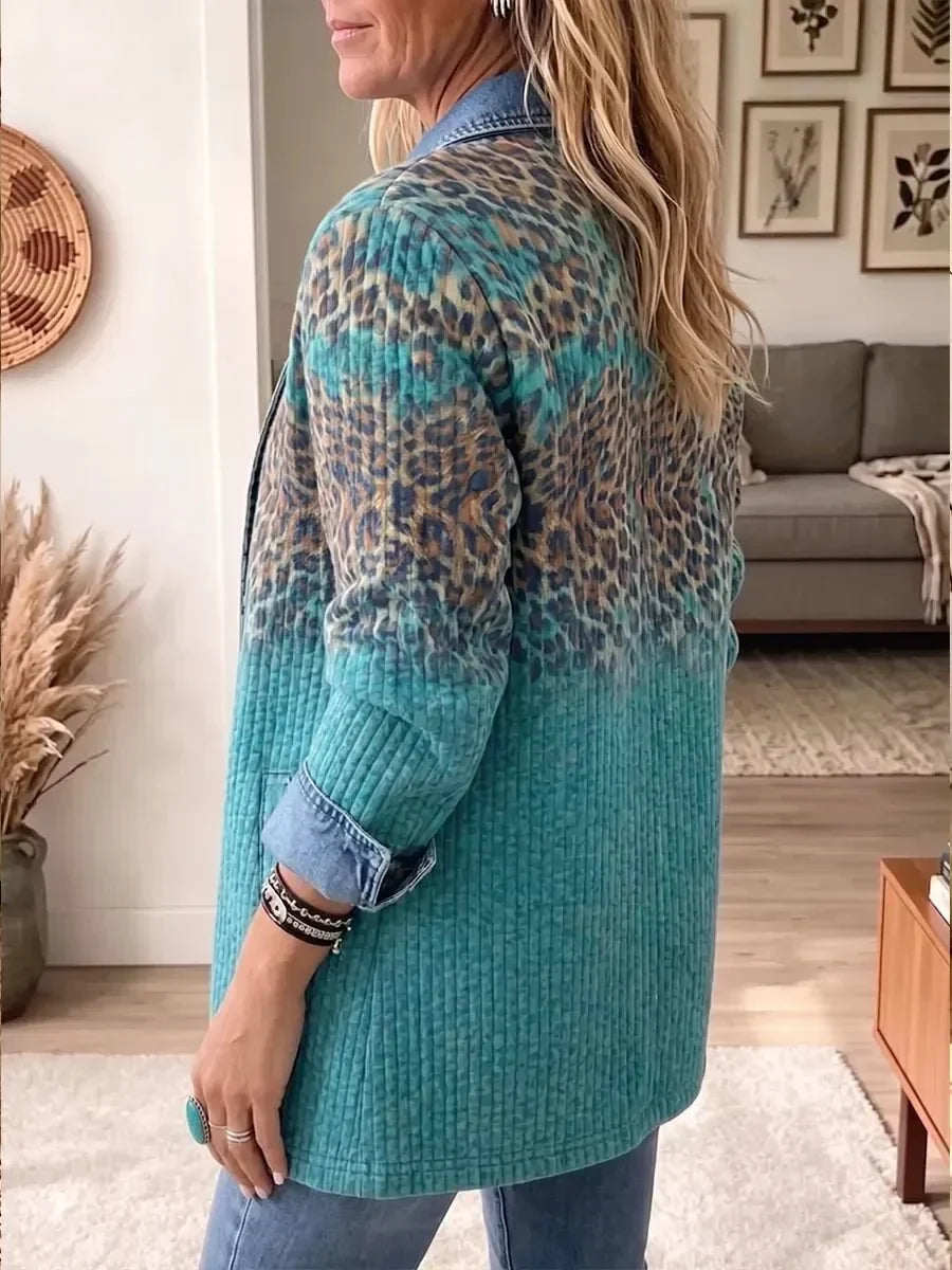 Olivia | Vintage elegante Denimjacke mit Leopardenmuster