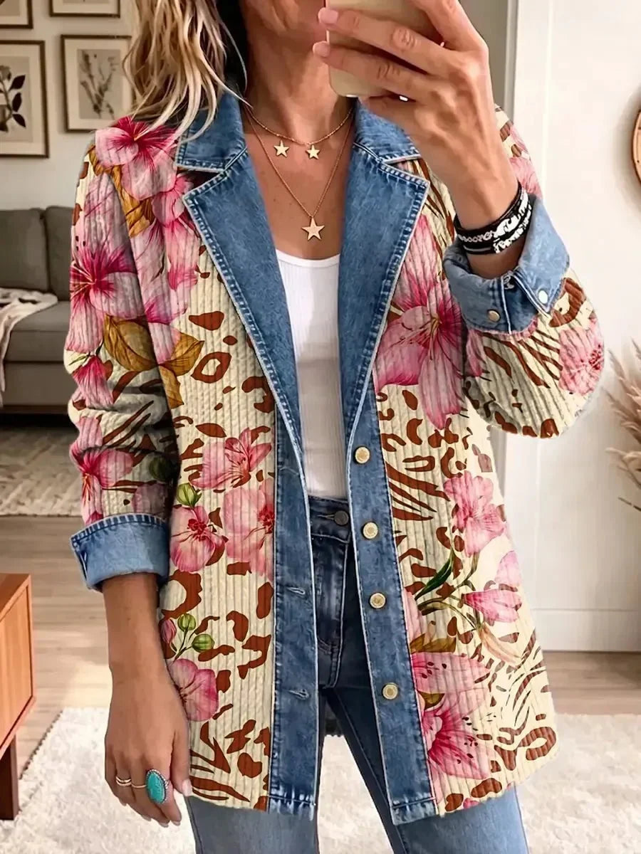Luna | Retro-Jacke mit floralem Leopardenmuster