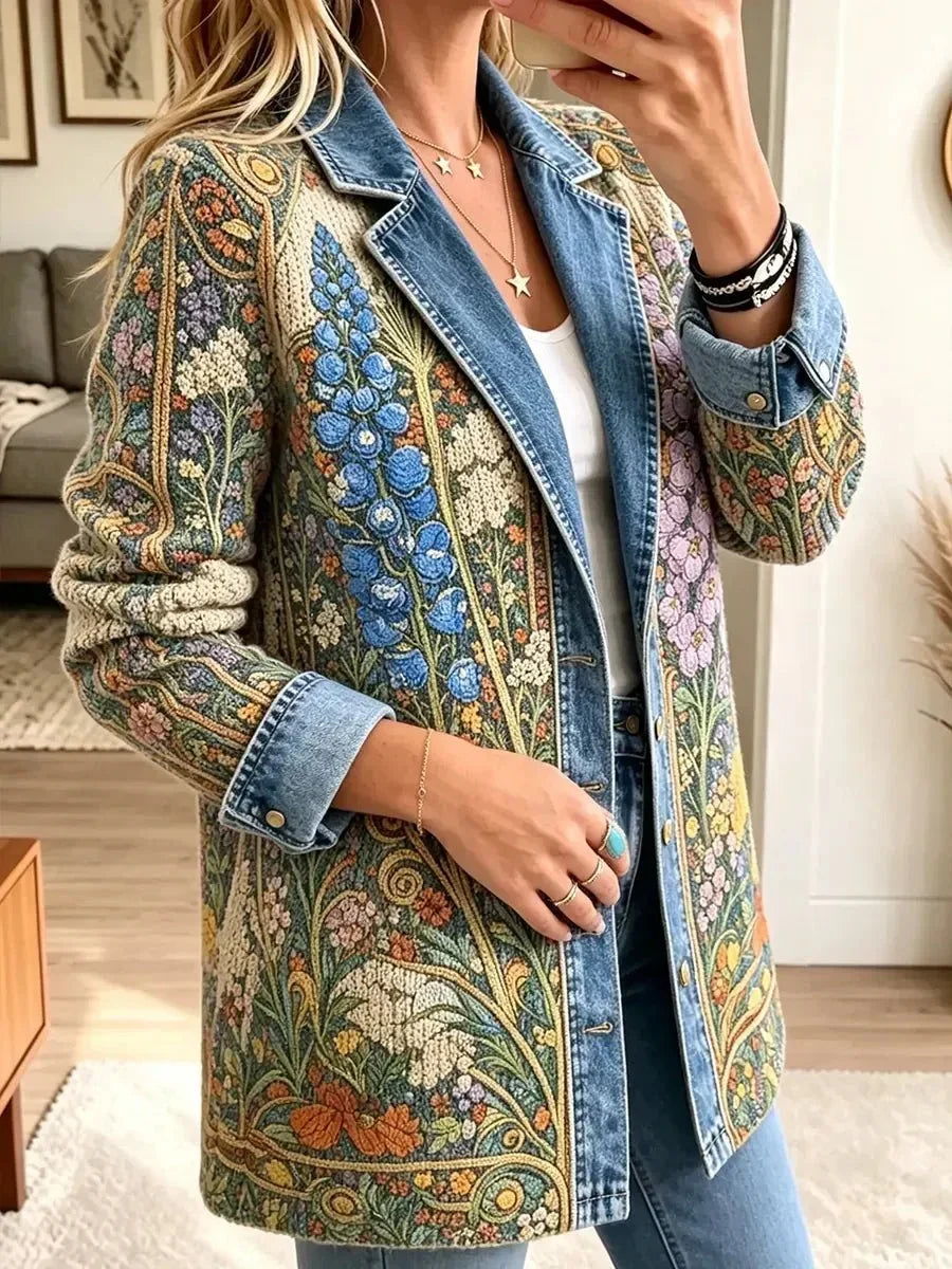 Elizabeth | Vintage Denimjacke mit Blumenmuster