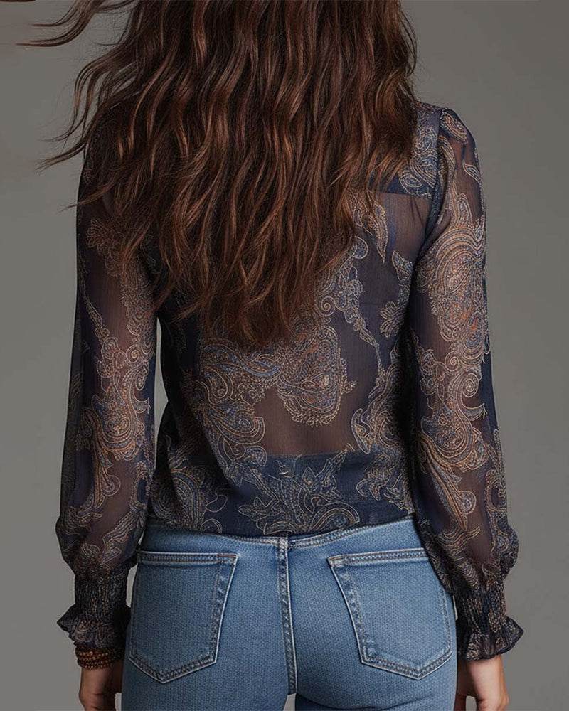Demi-Zip-Bluse mit Retro-Rüschen