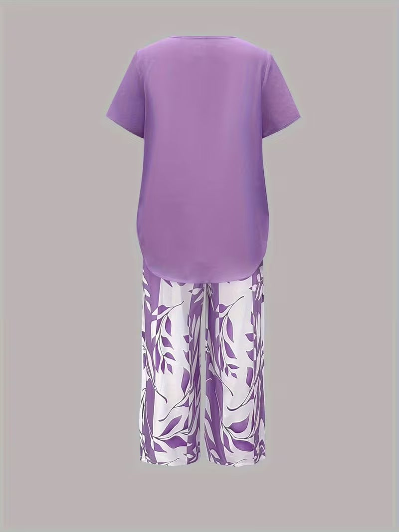 Avy™ | Casual Leaf Print Zweiteiliges Set