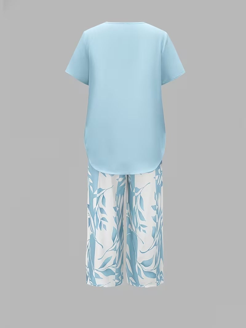 Avy™ | Casual Leaf Print Zweiteiliges Set