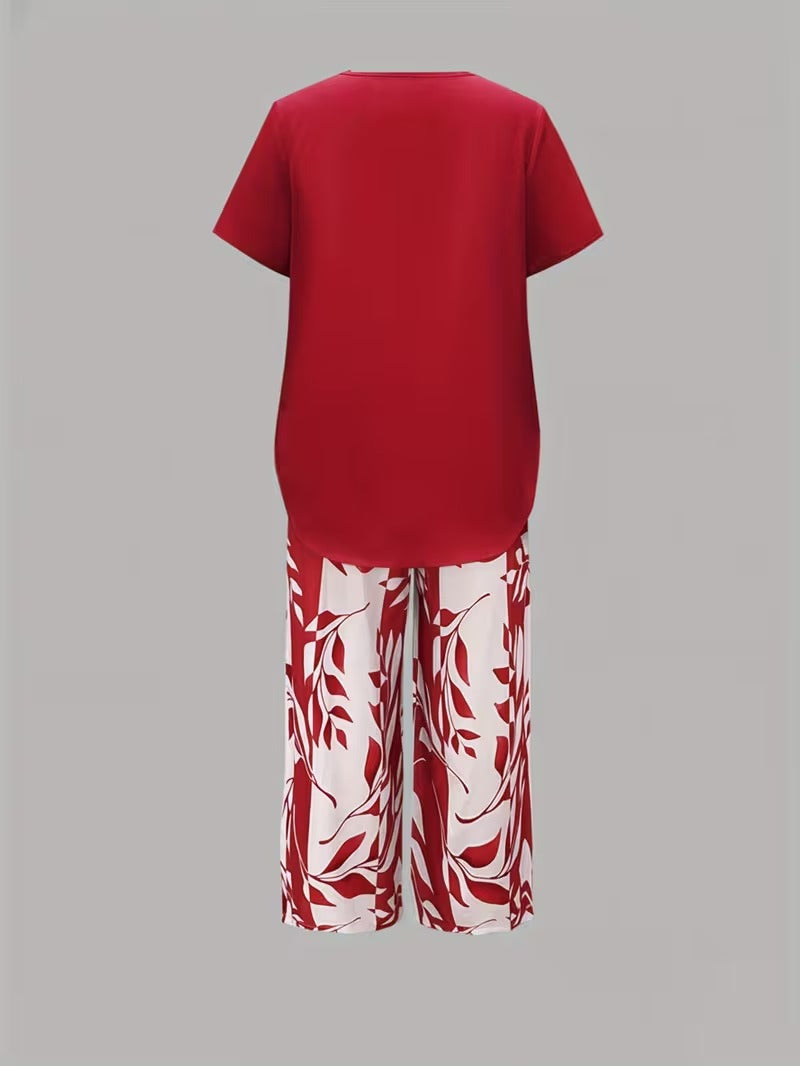 Avy™ | Casual Leaf Print Zweiteiliges Set