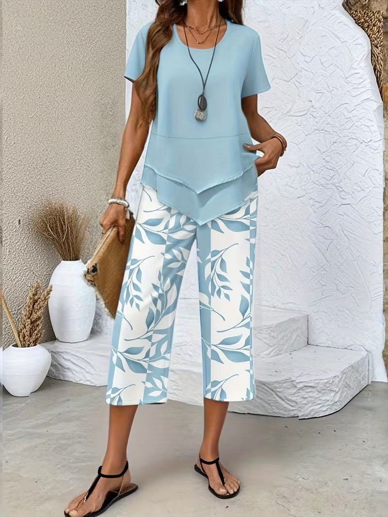 Avy™ | Casual Leaf Print Zweiteiliges Set