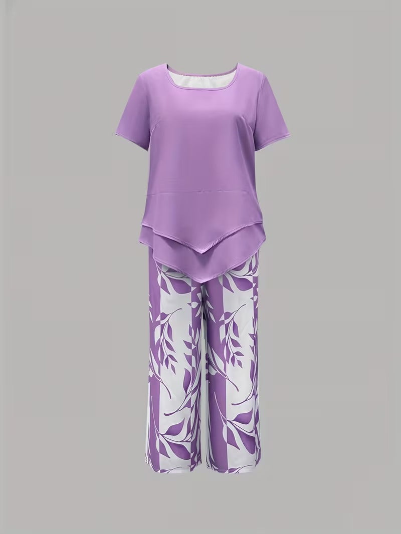 Avy™ | Casual Leaf Print Zweiteiliges Set