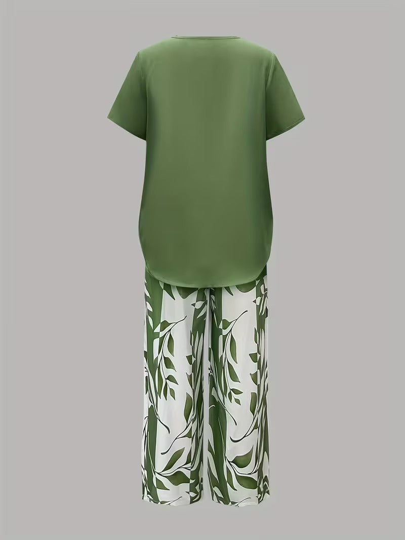 Avy™ | Casual Leaf Print Zweiteiliges Set