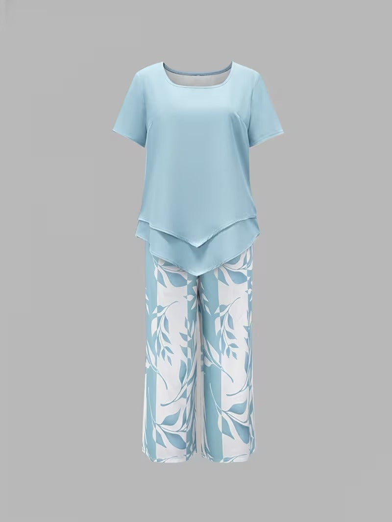 Avy™ | Casual Leaf Print Zweiteiliges Set